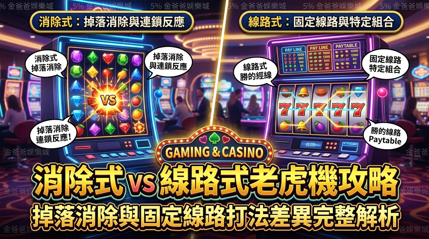 消除式 vs 線路式老虎機攻略｜掉落消除與固定線路打法差異完整解析