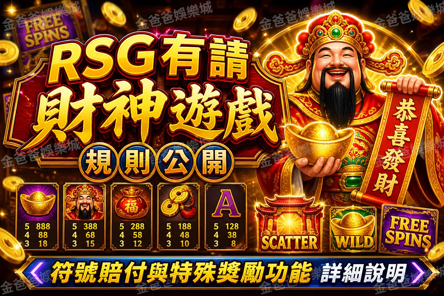 RSG有請財神遊戲規則｜符號賠付與特殊獎勵功能詳細說明